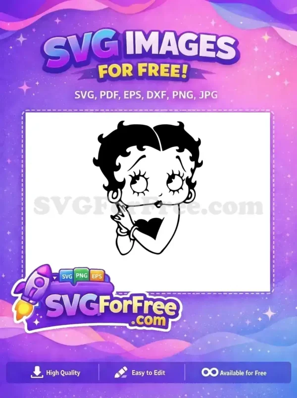 A classic free Betty Boop vector design, showcasing her iconic pose with hands near her face. This free graphic is perfect for fans.