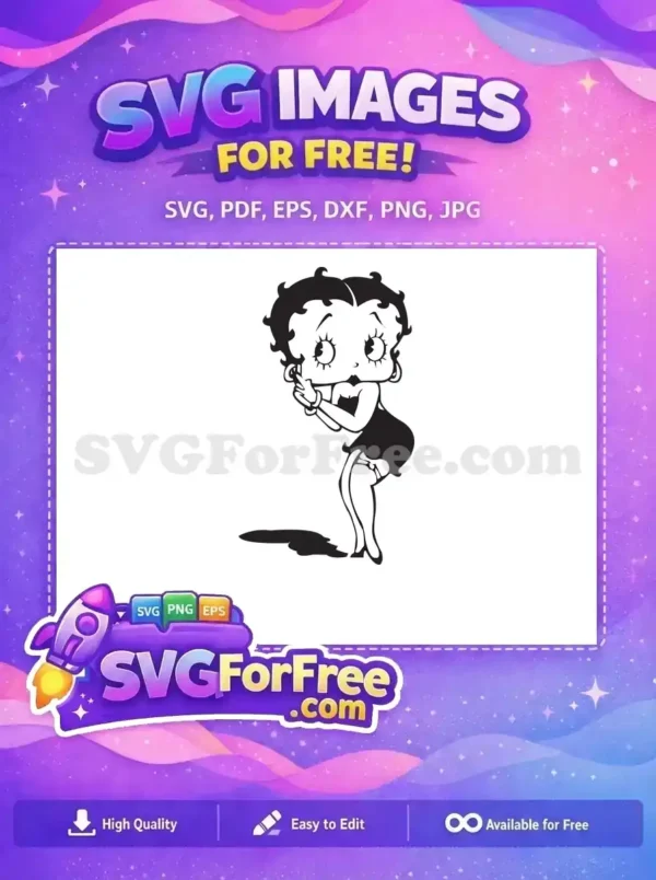 A captivating free design of Betty Boop in her iconic pose, finger to lips, perfect for any free creative project. This free vector is a must-have.