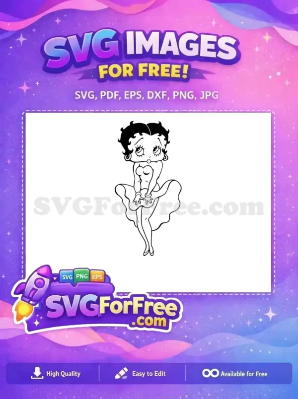 A free Betty Boop SVG, an iconic cartoon character in a playful pose. This free vector is ready for your creative projects.