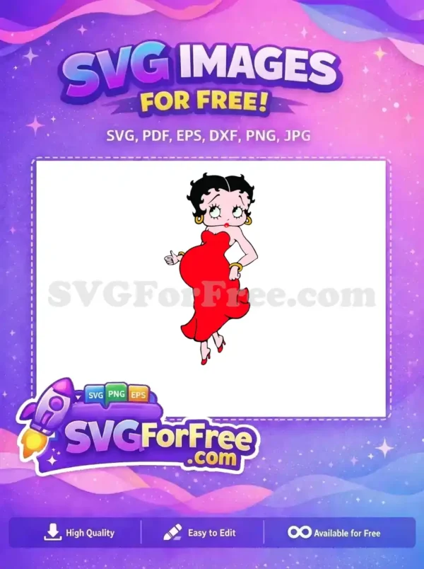Free pregnant Betty Boop cartoon in a stunning red dress, giving a thumbs up. A delightful, iconic free design.