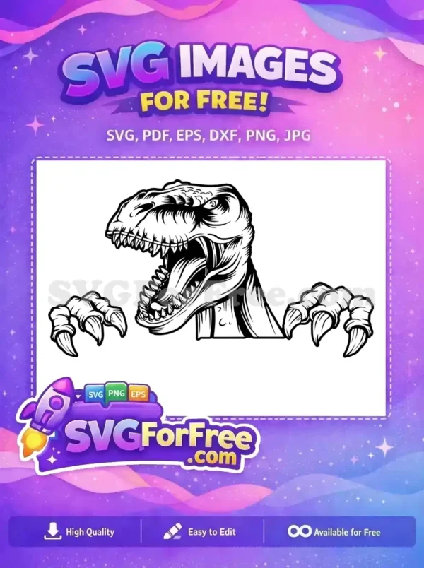 Free Roaring T-Rex Head and Claws Design – A Free Vector A fierce, free T-Rex head roaring with sharp teeth and powerful claws emerging, an impressive free design for any project.