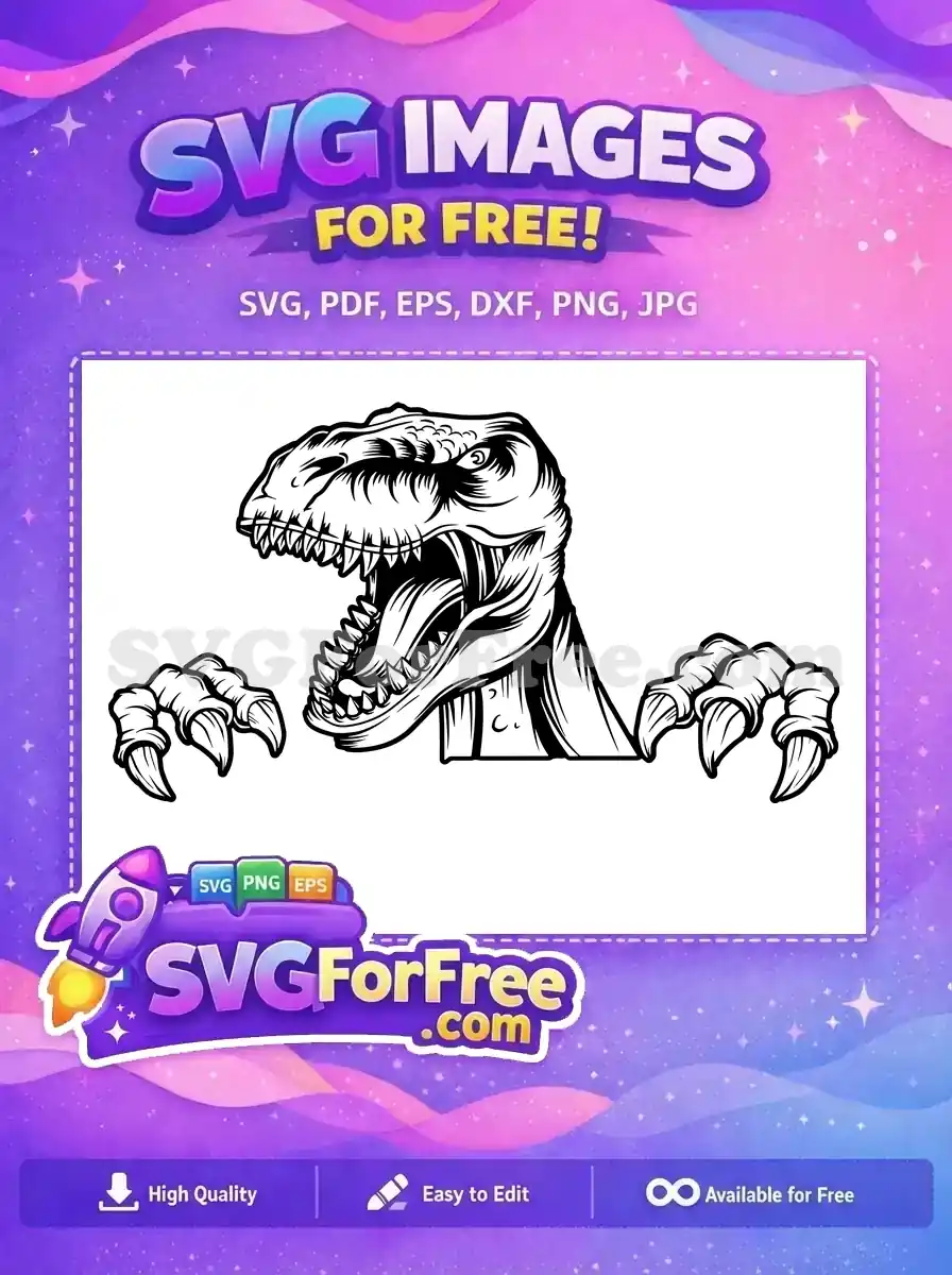 A fierce, free T-Rex head roaring with sharp teeth and powerful claws emerging, an impressive free design for any project.