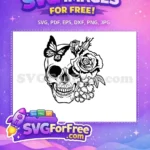 Free Skull Butterfly Free Rose Floral Biker Tattoo Art Free SVG - Instant Download