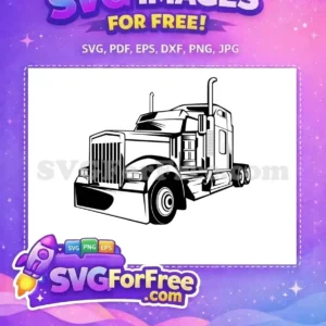 Dynamic free semi-truck SVG design, showcasing its robust front and side profile. A powerful free vector graphic.