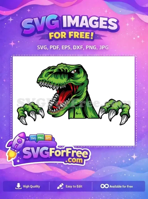 A dynamic, free T-Rex head and menacing claws bursting forth, ready to roar into your free designs.