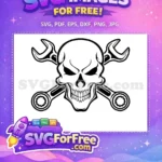 Free Angry Skull Free Crossed Wrenches Biker Tattoo Art Free SVG - Instant Download