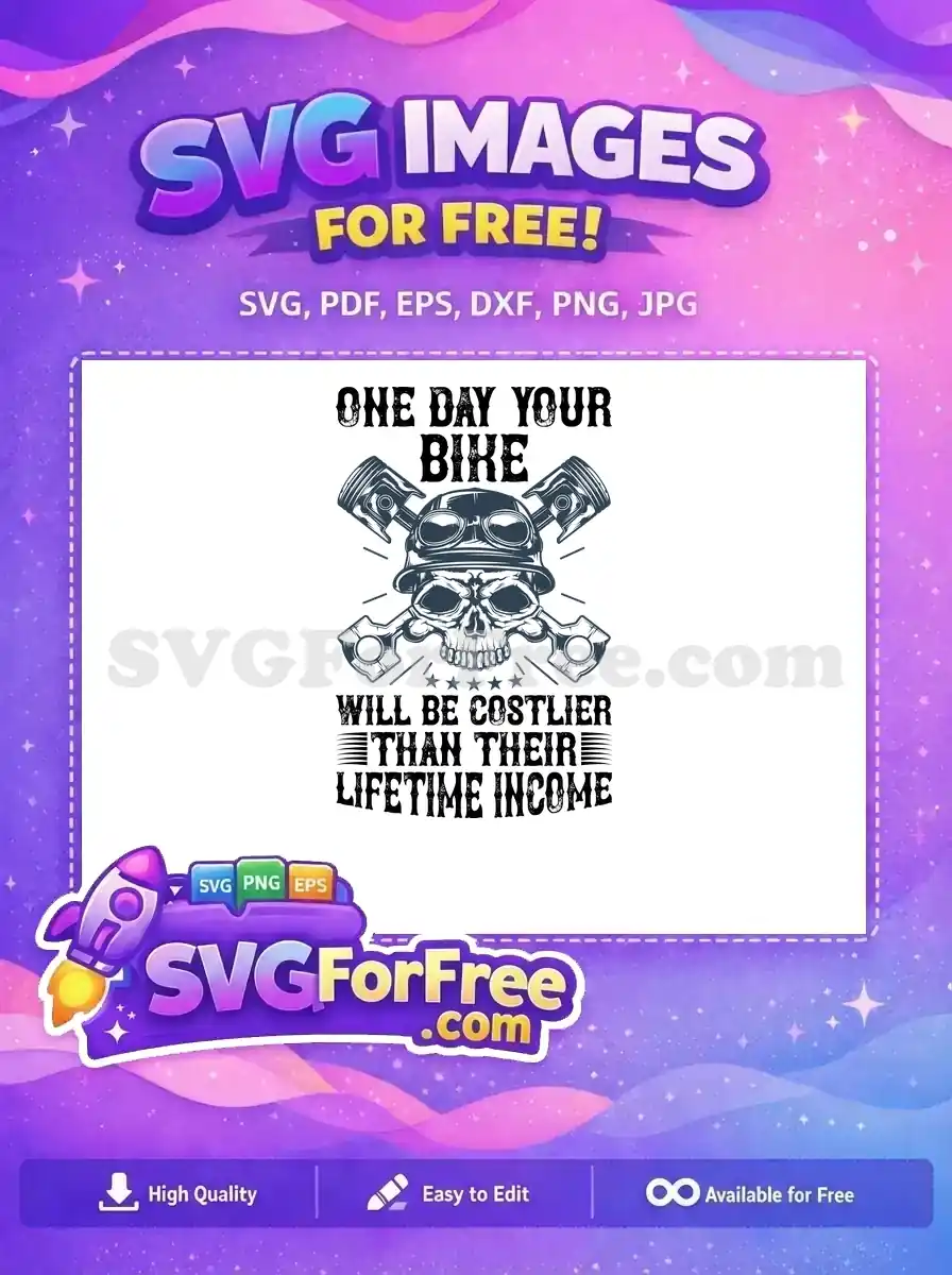 A powerful free biker skull design with helmet, goggles, and crossed pistons. Features a bold, motivational quote for free download.