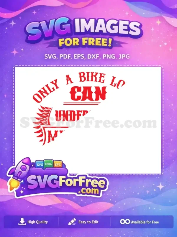 A free SVG of a bold red biker quote, partially visible, featuring decorative wings, perfect for motorcycle fans. Download this free design.