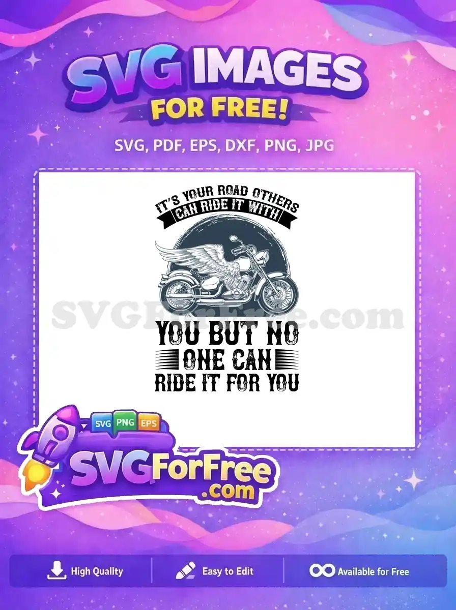 Free winged motorcycle SVG design featuring inspirational text. A bold, free spirit graphic perfect for riders.