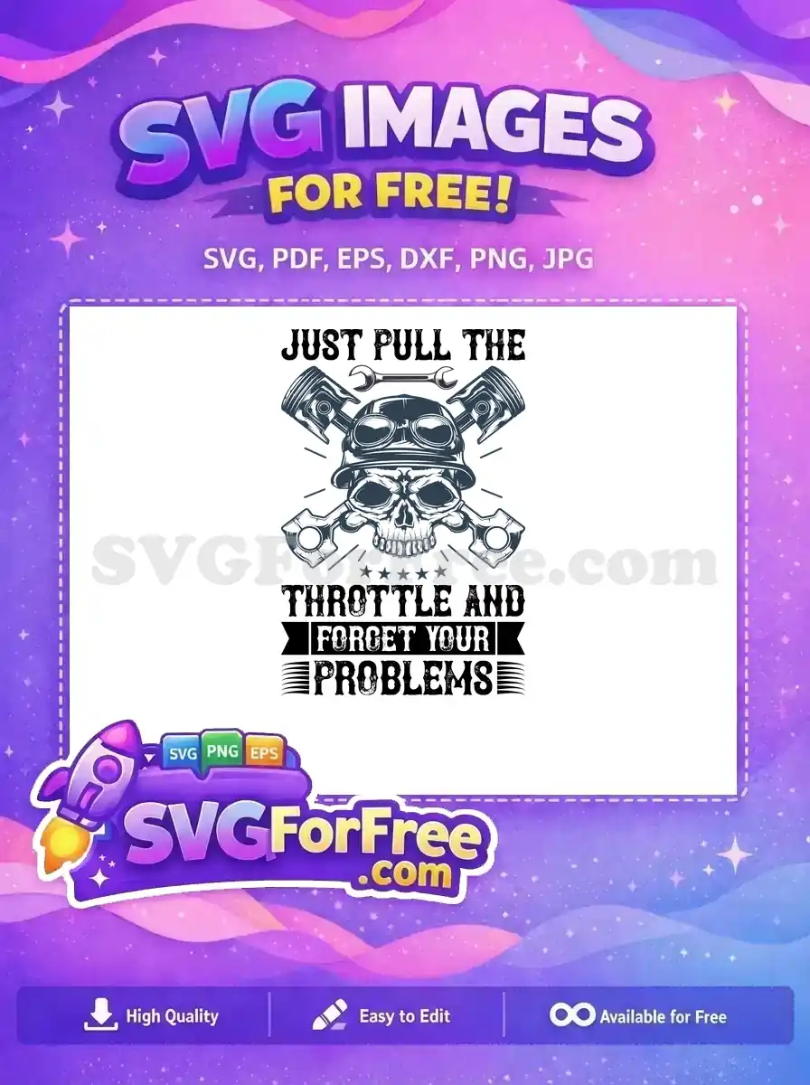 A free design featuring a fierce skull wearing goggles, flanked by crossed pistons and a wrench, with distressed text.