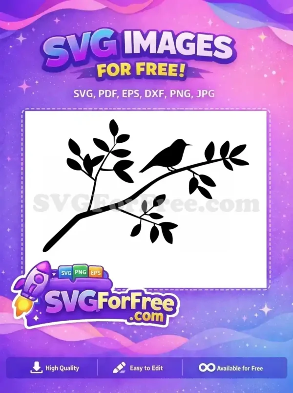 Free SVG design featuring a charming bird and leaves perched atop a rustic blank hanging sign. Perfect for your crafts.