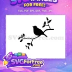 Free Black Bird on Branch Free Tree with Leaves Silhouette Art Free SVG - Instant Download