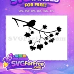 Free Bird On Maple Branch Free Black Silhouette Nature Scene Free SVG - Instant Download