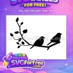 Free Two Birds on Branch Free Black Silhouette Love Birds Free SVG - Instant Download