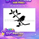 Free Bird on Leafy Branch Free Black Silhouette Nature Design Free SVG - Instant Download