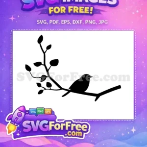 A free elegant black silhouette of a bird perched on a leafy branch, ideal for nature-themed crafting projects and free digital art.