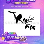 Free Bird on Branch Silhouette Free Leaves and Twigs Nature Free SVG - Instant Download