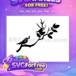 Free Two Birds on Branch Free Black Silhouette Nature Art Free SVG - Instant Download