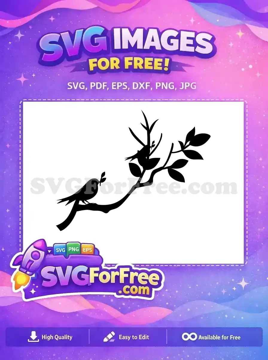 Discover this free SVG design featuring two elegant bird silhouettes perched on a leafy branch. Ideal for your creative, free craft projects.