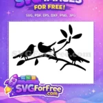 Free Two Black Birds Silhouette Free Branch With Leaves Design Free SVG - Instant Download