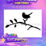 Free Black Bird Silhouette Free Branch with Leaves Nature Free SVG 1 - Instant Download