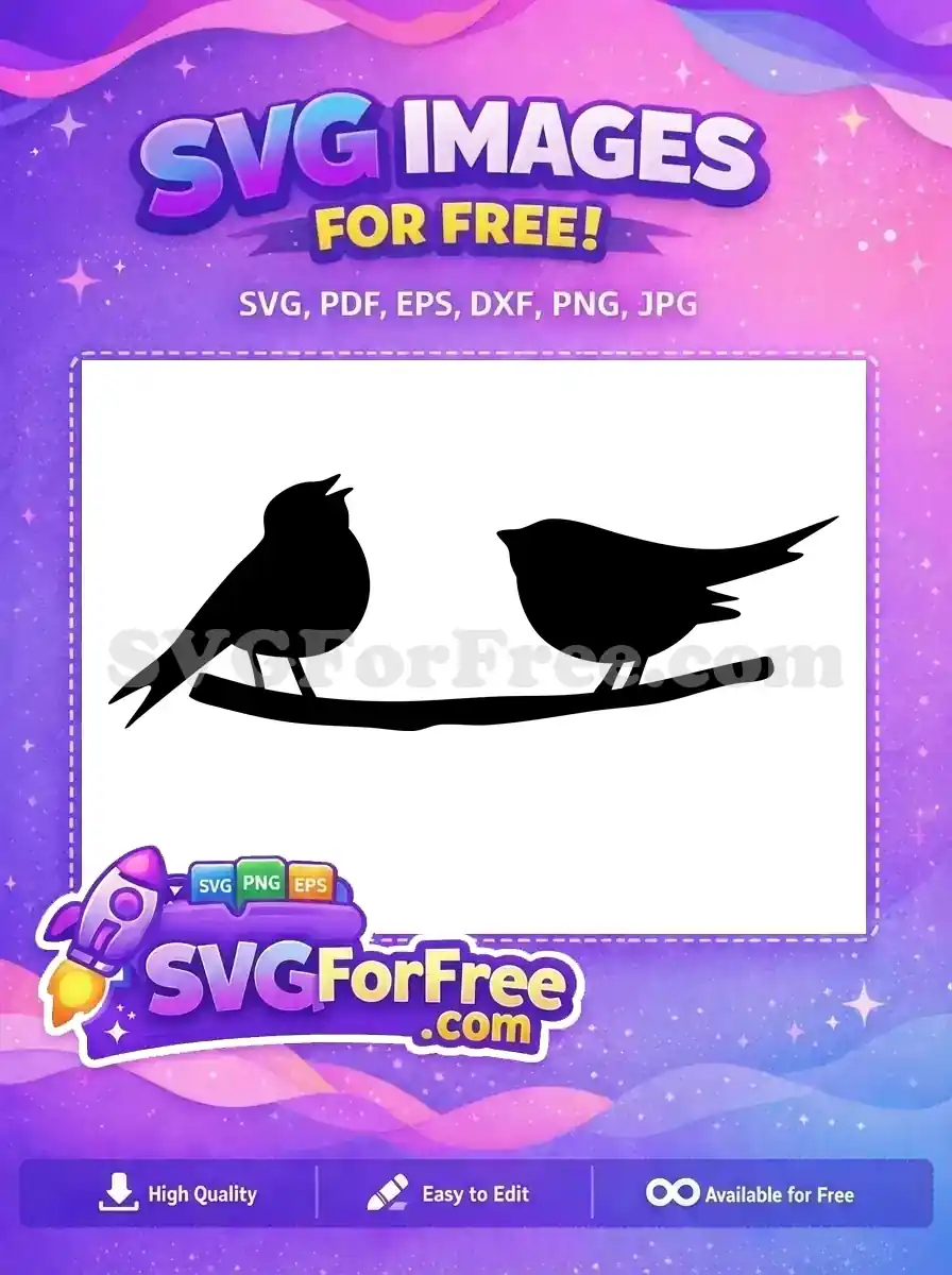 A beautiful free design of two songbirds on a branch, one singing, offering a charming free nature-inspired SVG.