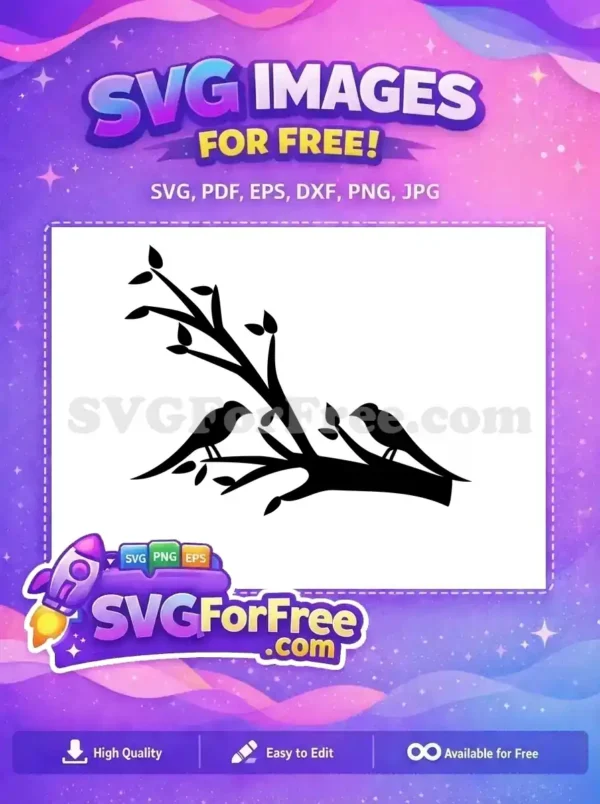 Free Bird on Branch SVG – Nature’s Delight Free Design A beautiful free silhouette of a bird perched on a leafy branch, ideal for nature-themed free craft projects or digital art.