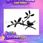 Free Two Birds on Branch Free Elegant Black Silhouette Nature Free SVG - Instant Download