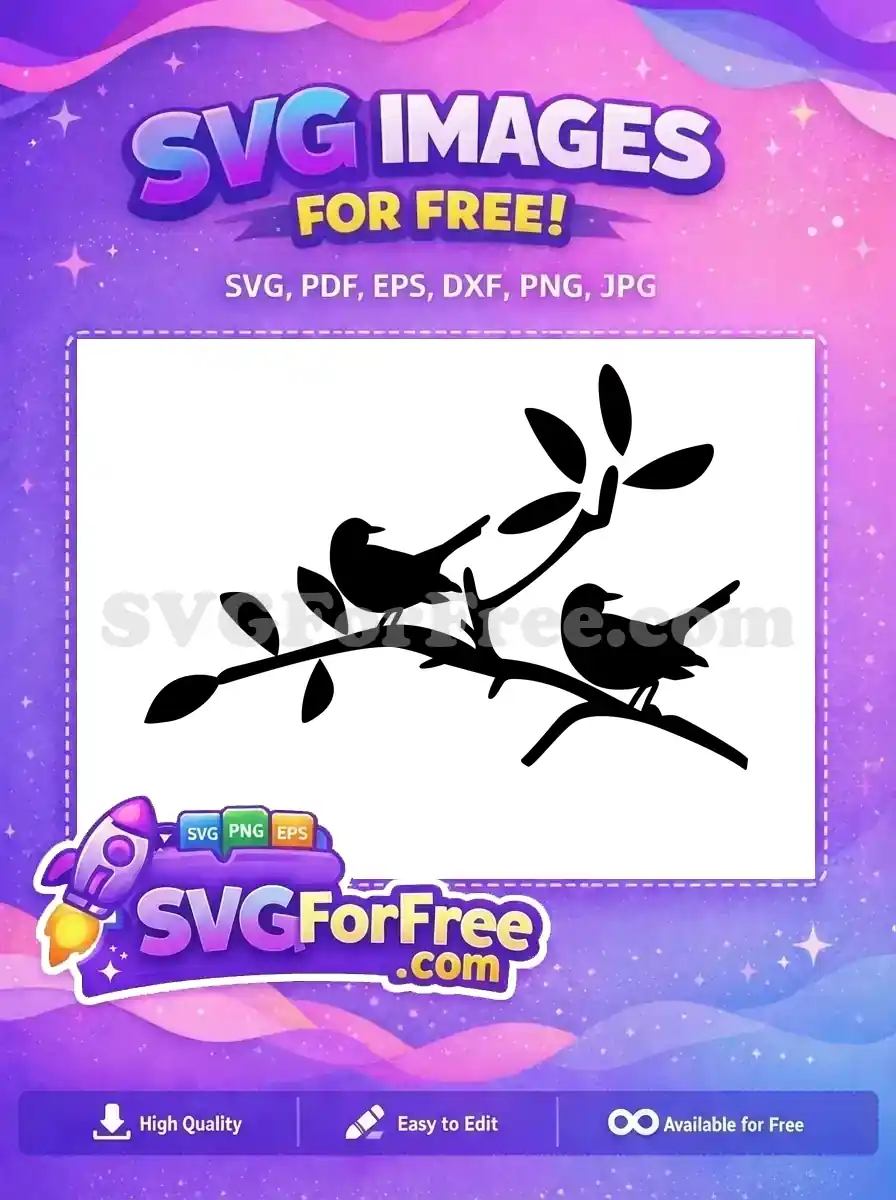 Free bird silhouettes on a branch, an elegant SVG design for nature-themed crafts and decor. Download this free art!