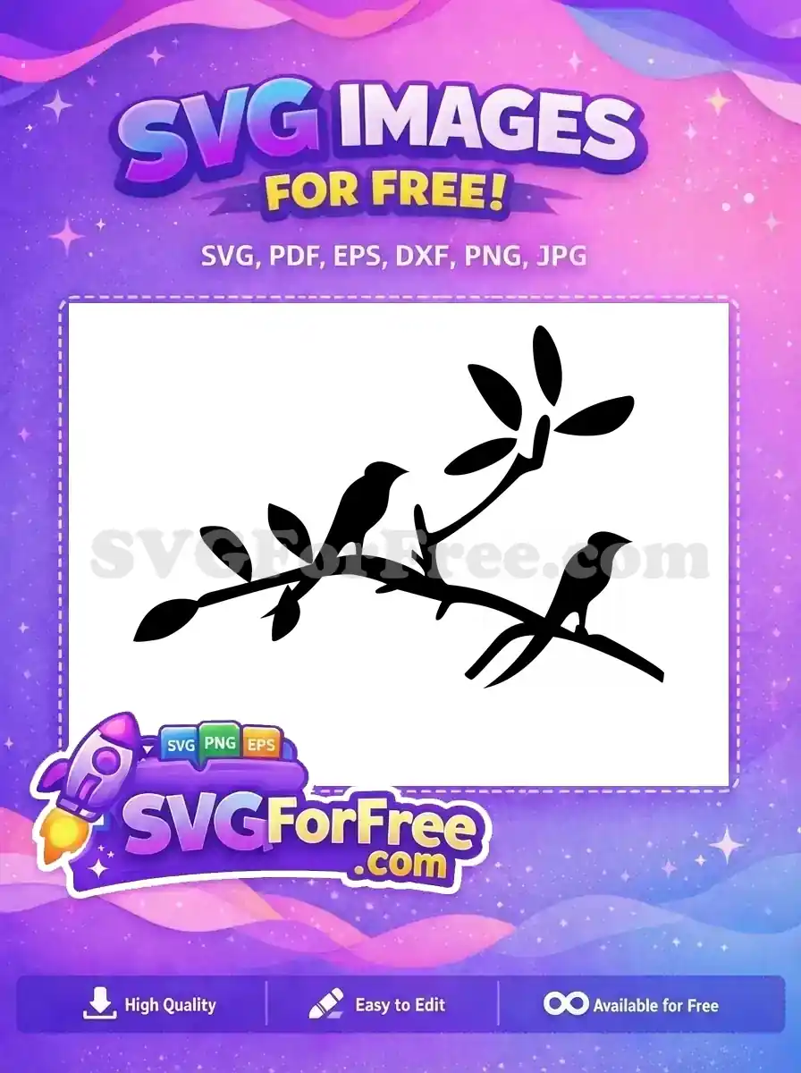 Free elegant silhouette of a bird perched on a leafy branch, an ideal free design for nature-themed art and crafts.