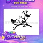 Free Three Birds on Branch Free Black Silhouette Free SVG - Instant Download
