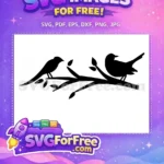 Free Bird on Branch with Text Box Free Black Silhouette Nature Free SVG - Instant Download