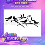 Free Four Birds on Branch Free Black Silhouette Birds Free SVG - Instant Download