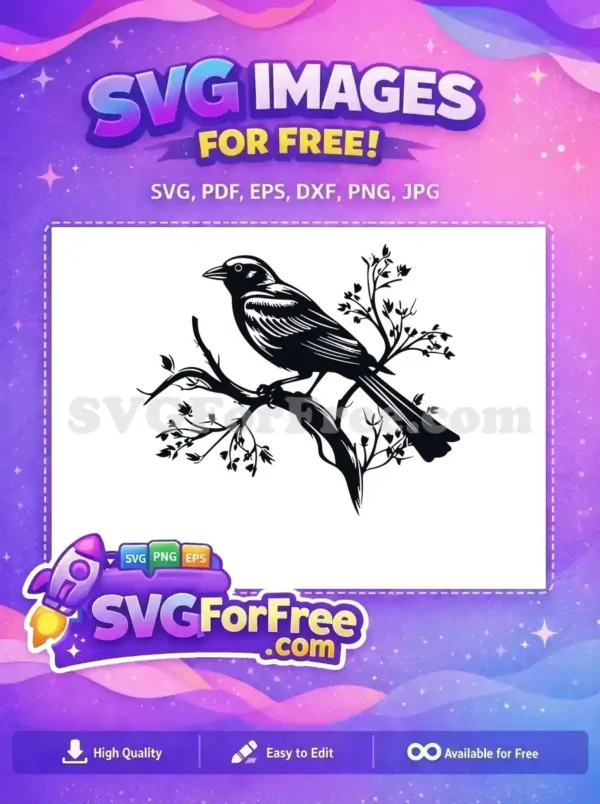 A stunning free design of a serene bird perched gracefully on a leafy branch. Ideal for craft projects, this free SVG adds natural elegance.