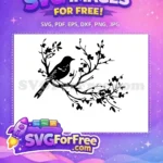 Free Bird on Branch Silhouette Free Flowering Tree Birds Free SVG - Instant Download