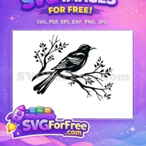 Download this beautiful free SVG of a detailed bird perched elegantly on a leafy branch for all your creative projects now.