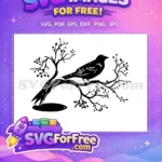Free Black Bird Silhouette Free Berry Tree Branch Wildlife Free SVG - Instant Download