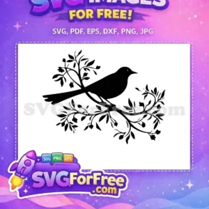 Free Bird on Branch SVG Design – Elegant Nature Vector A charming free SVG silhouette of a bird perched on a leafy branch, ideal for nature-themed crafting. This free design is easily scalable for any project.