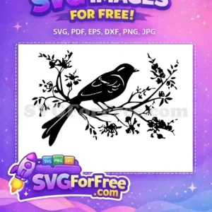 Free Bird on Branch SVG – Elegant Nature Design Free Cut File Free bird silhouette perched on a leafy branch, an elegant nature-inspired SVG design for free download.