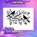Free Two Birds on Branch Free Leafy Tree Branches Birds Silhouette Free SVG - Instant Download