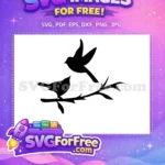 Free Bird on Thorny Branch Free Black Silhouette Birds Free SVG - Instant Download