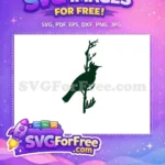 Free Dark Green Bird Silhouette Free Perched on Branch Nature Scene Free SVG - Instant Download