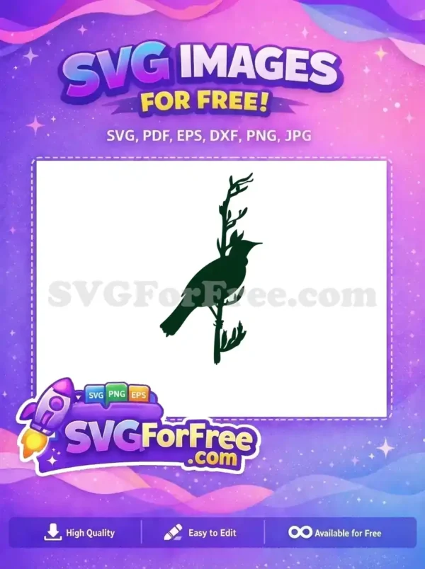 Free Bird on Branch SVG – Elegant Nature Design Free Graceful free bird silhouette perched on a budding branch, a versatile free SVG design for nature lovers and crafters. Download now!