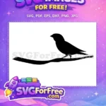 Free Black Bird Silhouette Free Perched on Branch Elegant Side Profile Free SVG - Instant Download