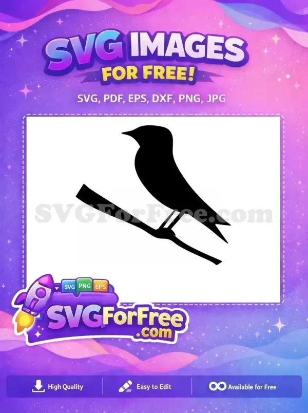 Free Bird Silhouette SVG – Elegant & Ready-to-Use Design A minimalist free black bird silhouette SVG design, perched elegantly, ideal for crafting and digital projects. Instantly downloadable.