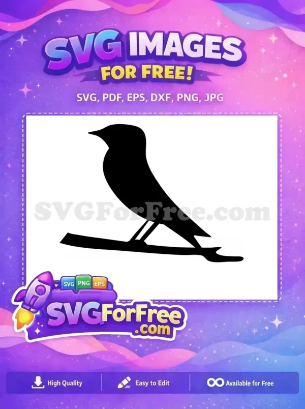Free Bird Silhouette SVG Design – Elegant & Versatile Art A minimalist free bird silhouette design, showcasing a sleek black bird perched on a line, ideal for diverse projects.