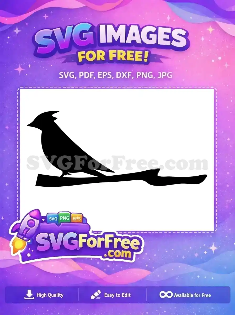 Free cardinal bird silhouette SVG, perched gracefully on a branch, ideal for crafting and DIY projects. Download this free design now!