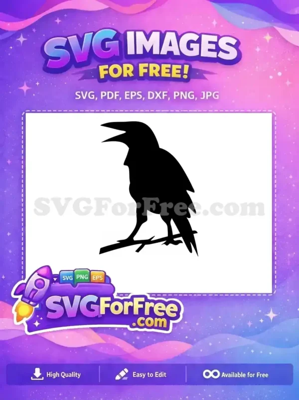 A free crow silhouette with an open beak, standing on a solid base. This free design is ideal for crafting and digital art.