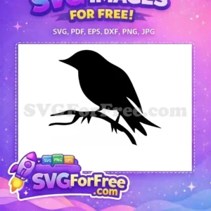 Free Perched Bird Silhouette SVG – Elegant Vector Design A free elegant black bird silhouette perched on a block, ideal for various design projects. This free design is versatile.