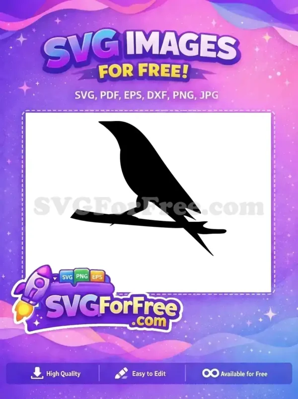 A free SVG of a charming bird silhouette perched on a branch, ideal for nature-themed designs and crafts.